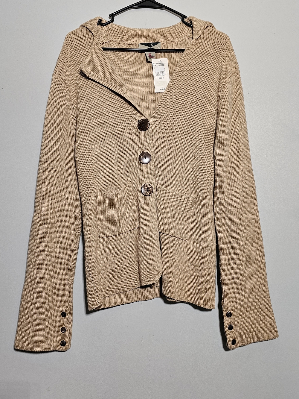 525 America Beige Hooded Button-Front Sweater Cardigan